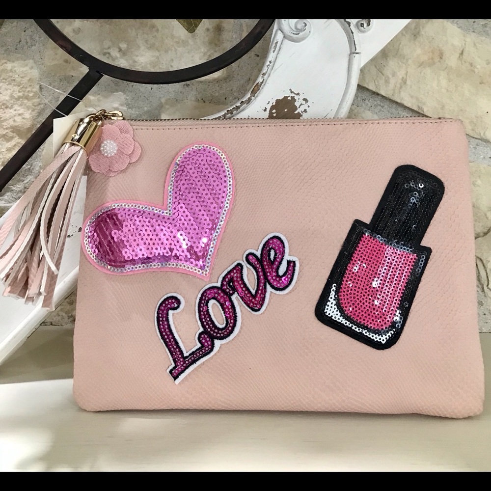 Makeup bag w/ sequin patches